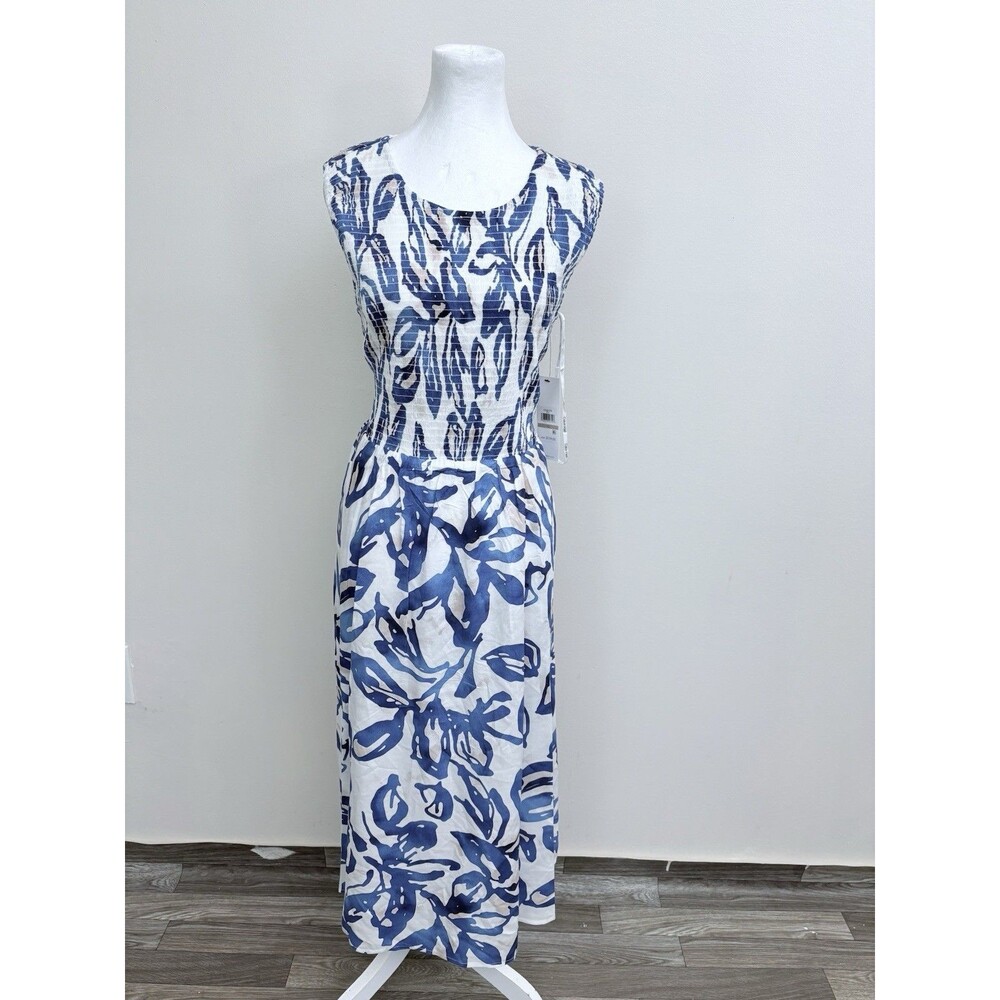 Calvin Klein Women Midi Dress Size 12 NWT Smocked W/ Pockets Floral Sleeveless - Picture 3 of 14